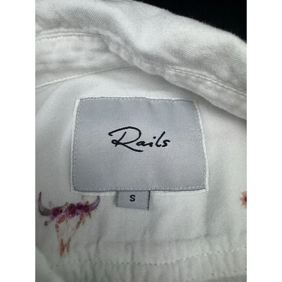 Rails Rosci Indio Bull Skull Long Sleeve Womens Button Down Top S Western Casual - Picture 5 of 10